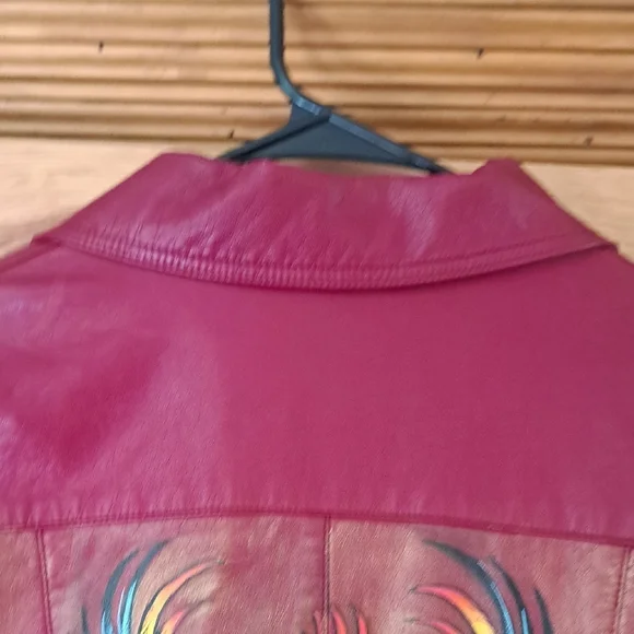 Hand Painted Faux Leather Jacket with Phoenix Art Size Large - Picture 9 of 17